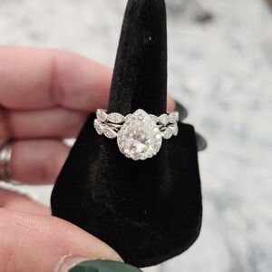 Moissanite - Elegant Silver Teardrop Engagement/Wedding Bands Size 6 (2.9ct)